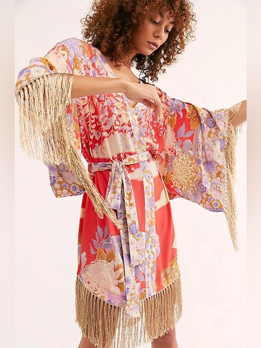 Spell & The Gypsy x free people willow short fringe robe kimono red and cheetah